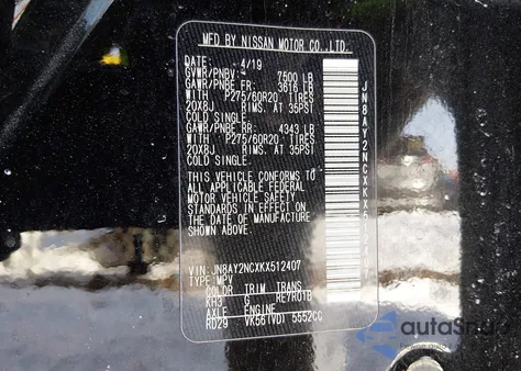 2019 Nissan Armada Sl from USA, damaged, VIN JN8AY2NCXKX512407